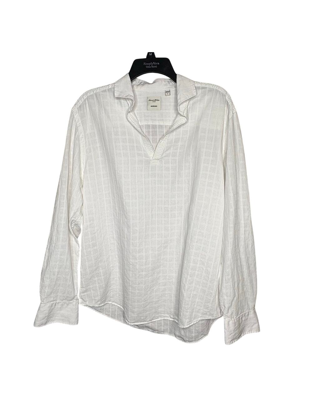 Murano Baird McNutt Men's Linen Cotton White Popover Shirt Size Large